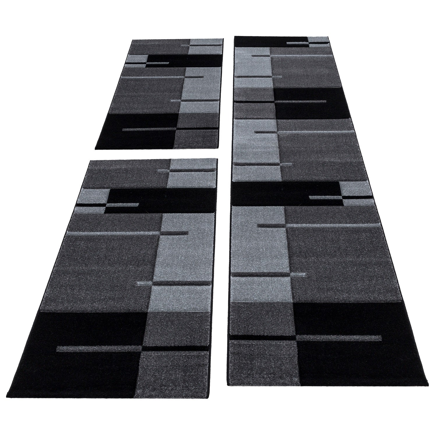 Ensemble de tapis à poils ras, bordure de lit, 3 pièces, gris clair, gris chiné