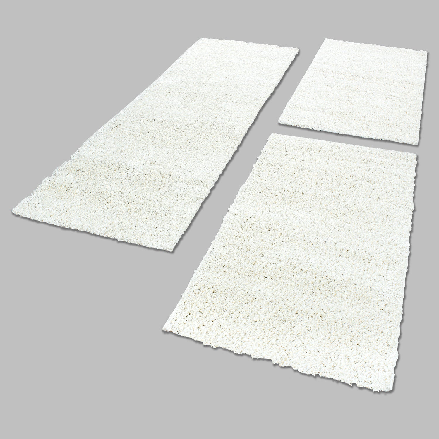 Bordure de lit tapis shaggy ensemble de chemin de table uni 3 pièces à poils longs uni crème