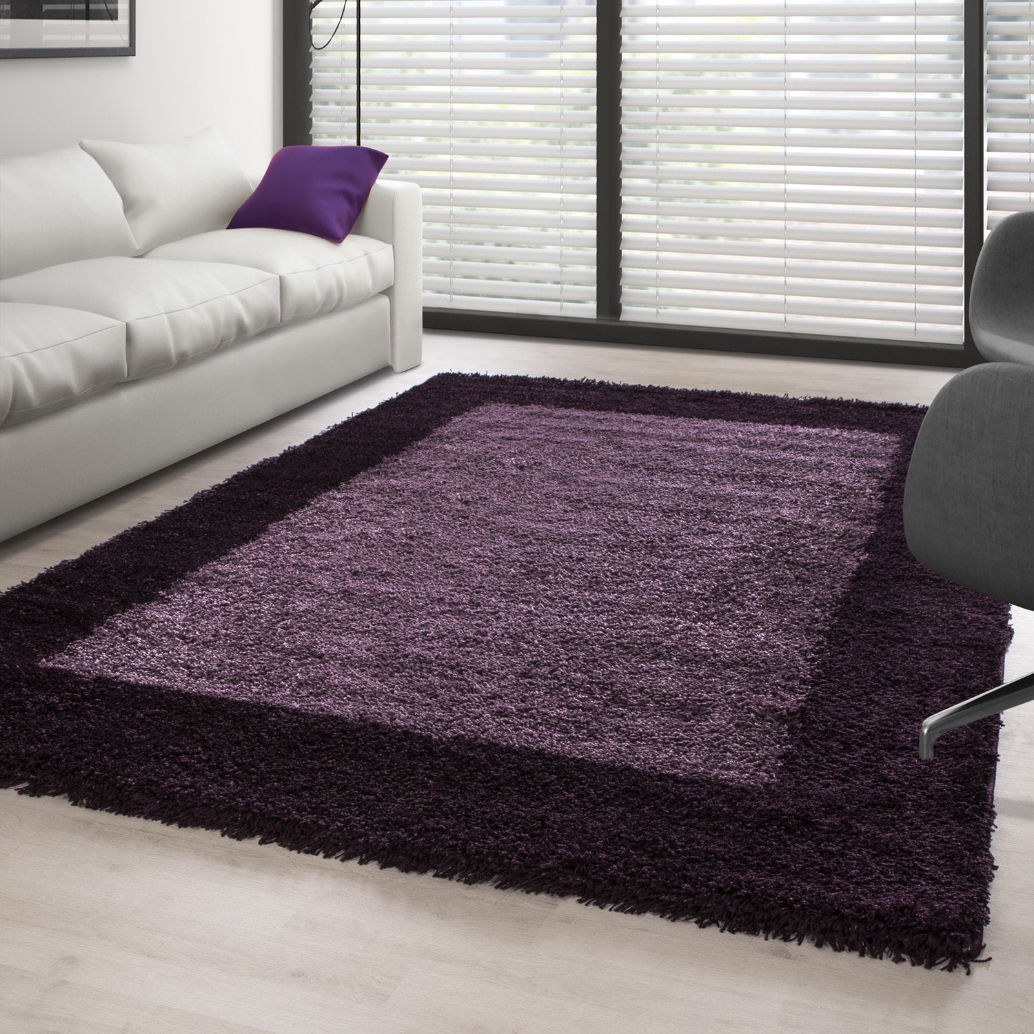 Hochflor Teppich Shaggy Teppich Wohnzimmer Teppich Gemustert in Bordüre Design