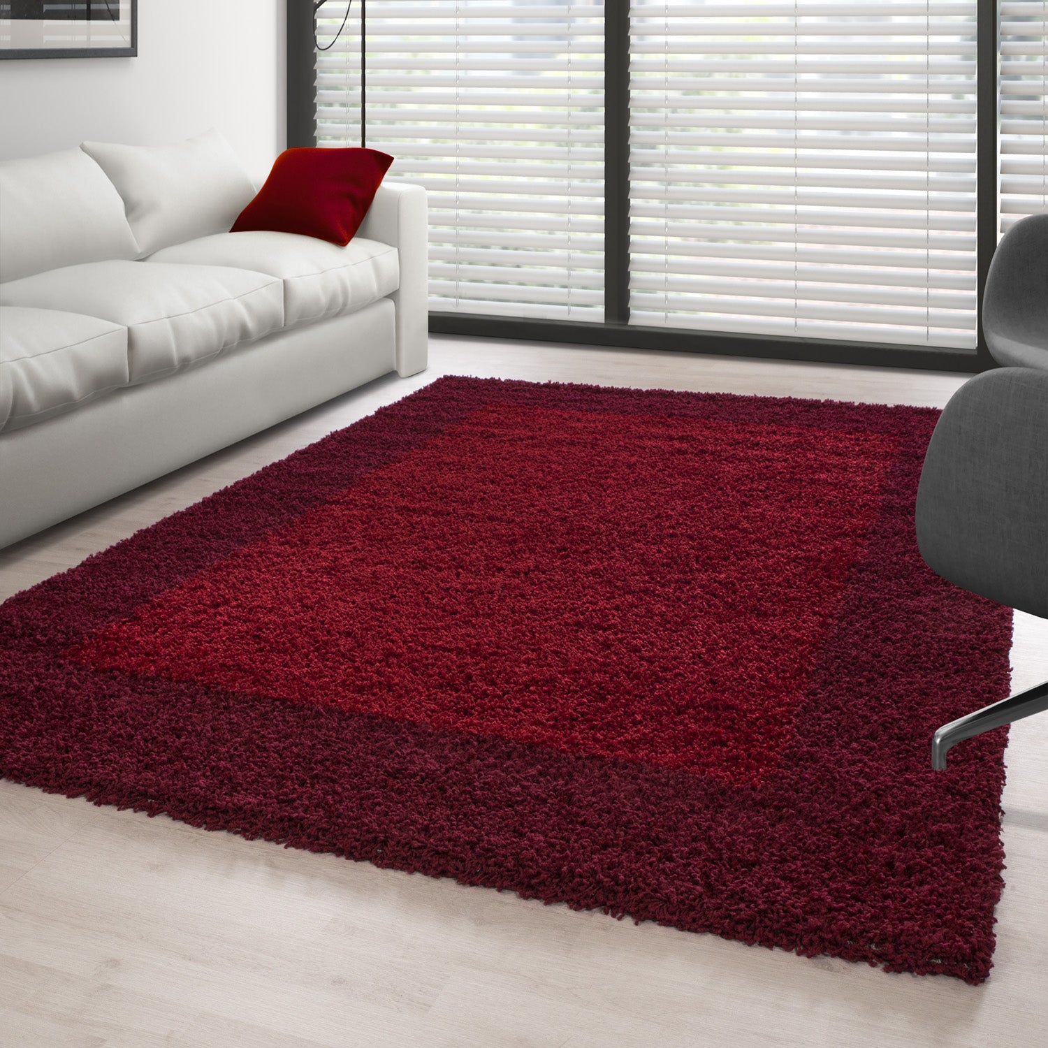 Hochflor Teppich Shaggy Teppich Wohnzimmer Teppich Gemustert in Bordüre Design