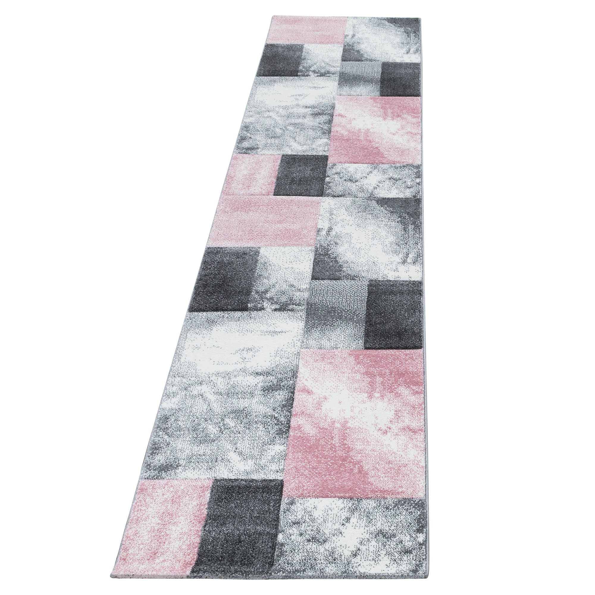 Short pile runner set carpet bed border 3-piece tile design pink gray mottled