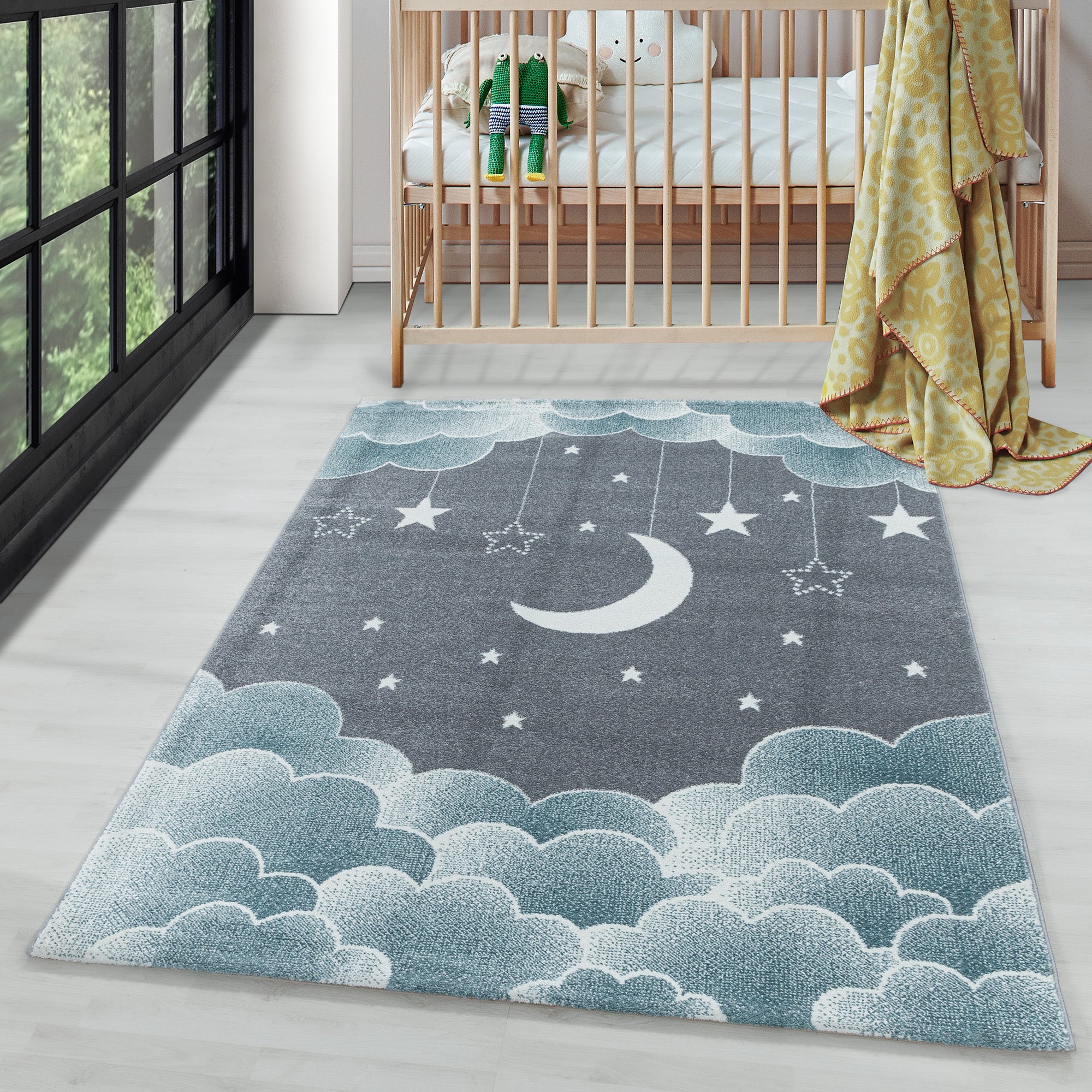 Tapis enfant design lune et étoiles tapis doux et facile d'entretien chambre d'enfant