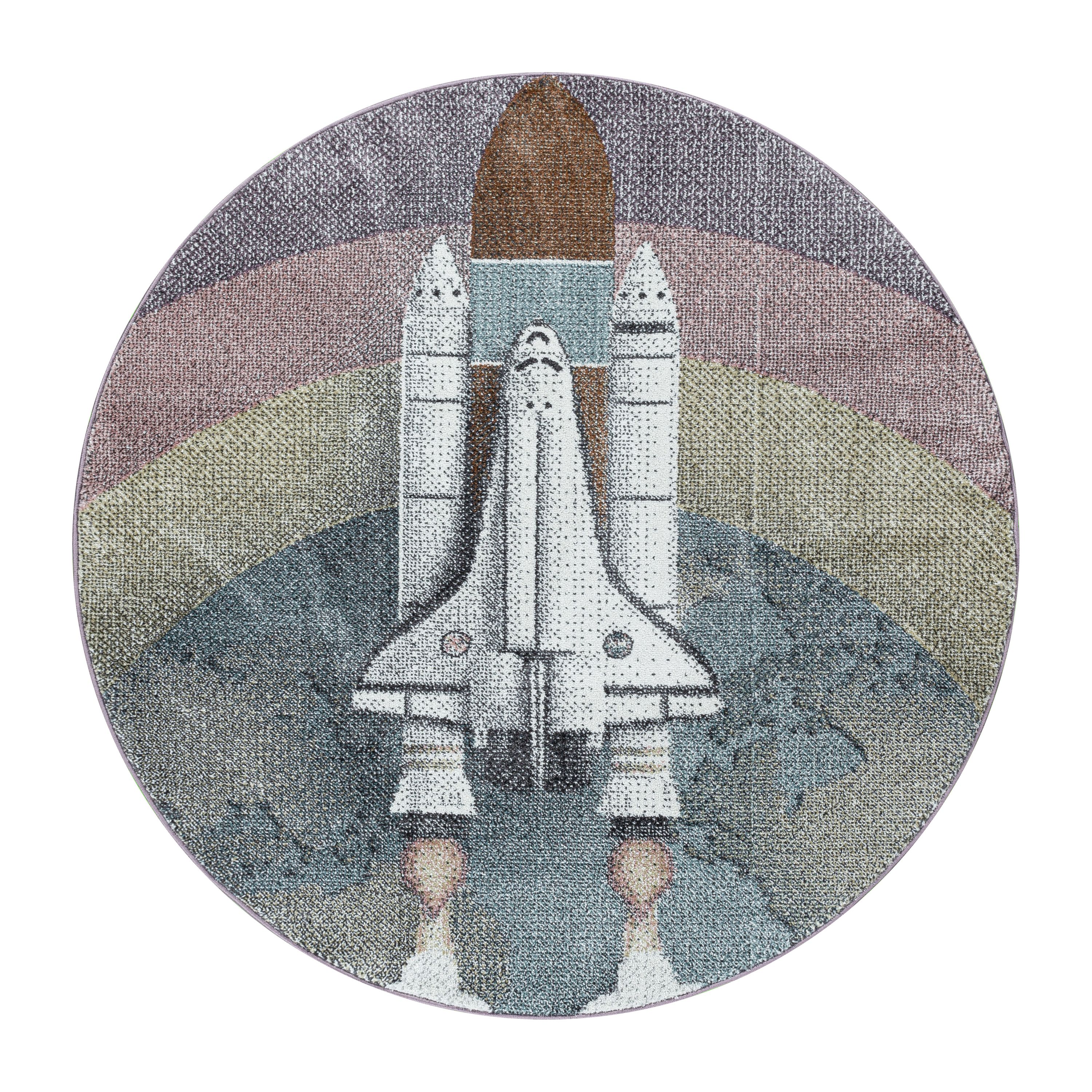 Children's Rug Space Rocket Design Modern Easy Care Rug Children's Room