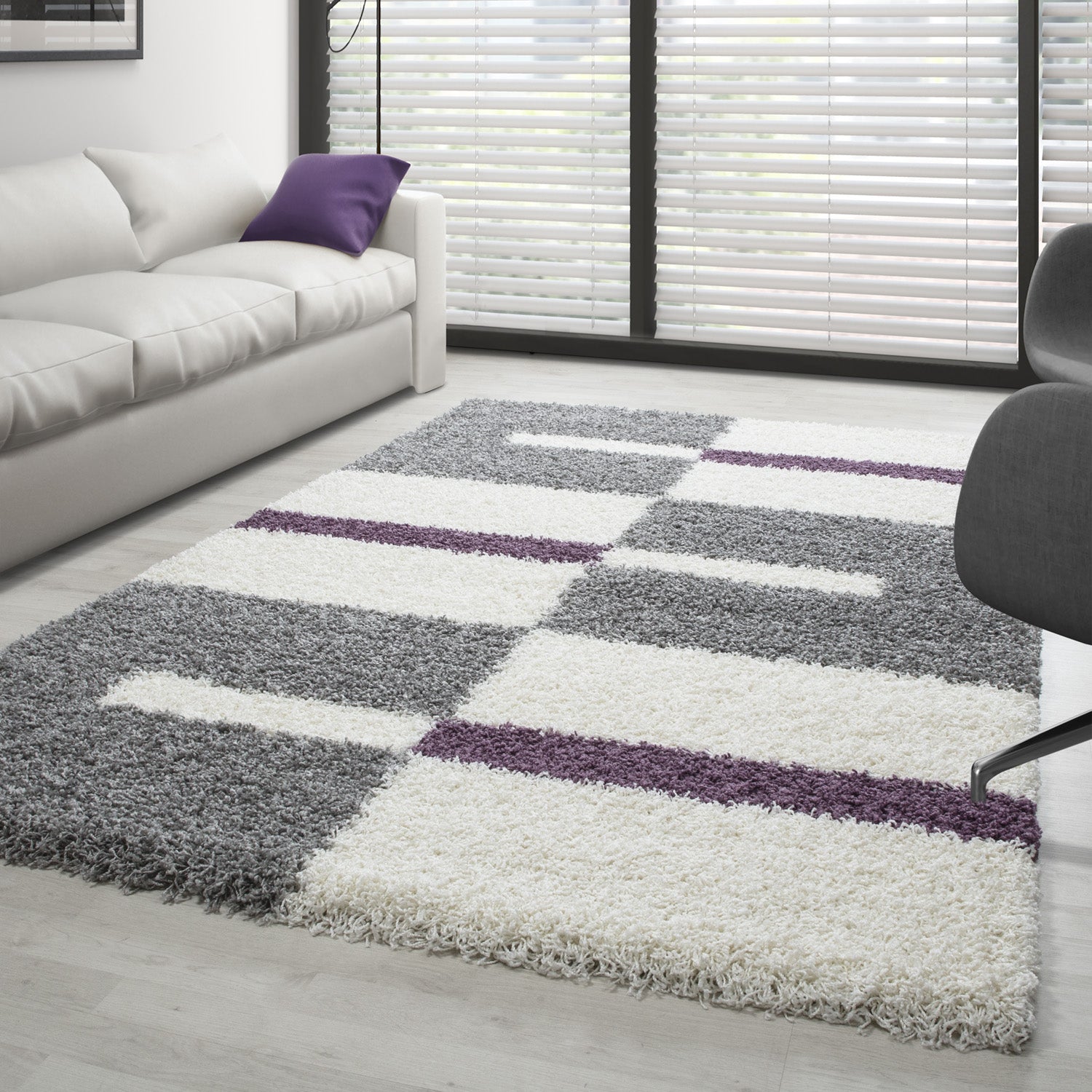 Tapis Shaggy de styliste, Design moderne à carreaux, pour salon