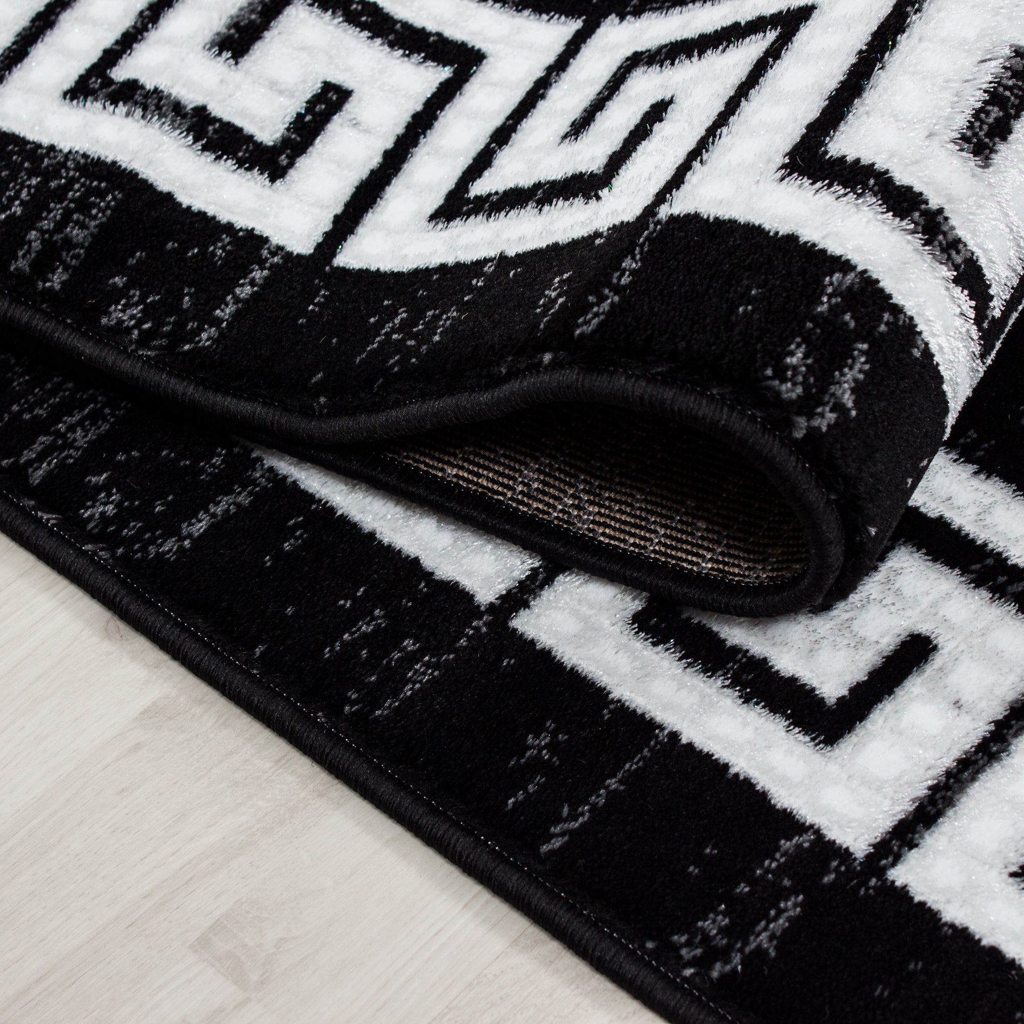 Bettumrandung Teppich Bordüre Mäander Muster 3 teilig Läuferset Schwarz Weiß