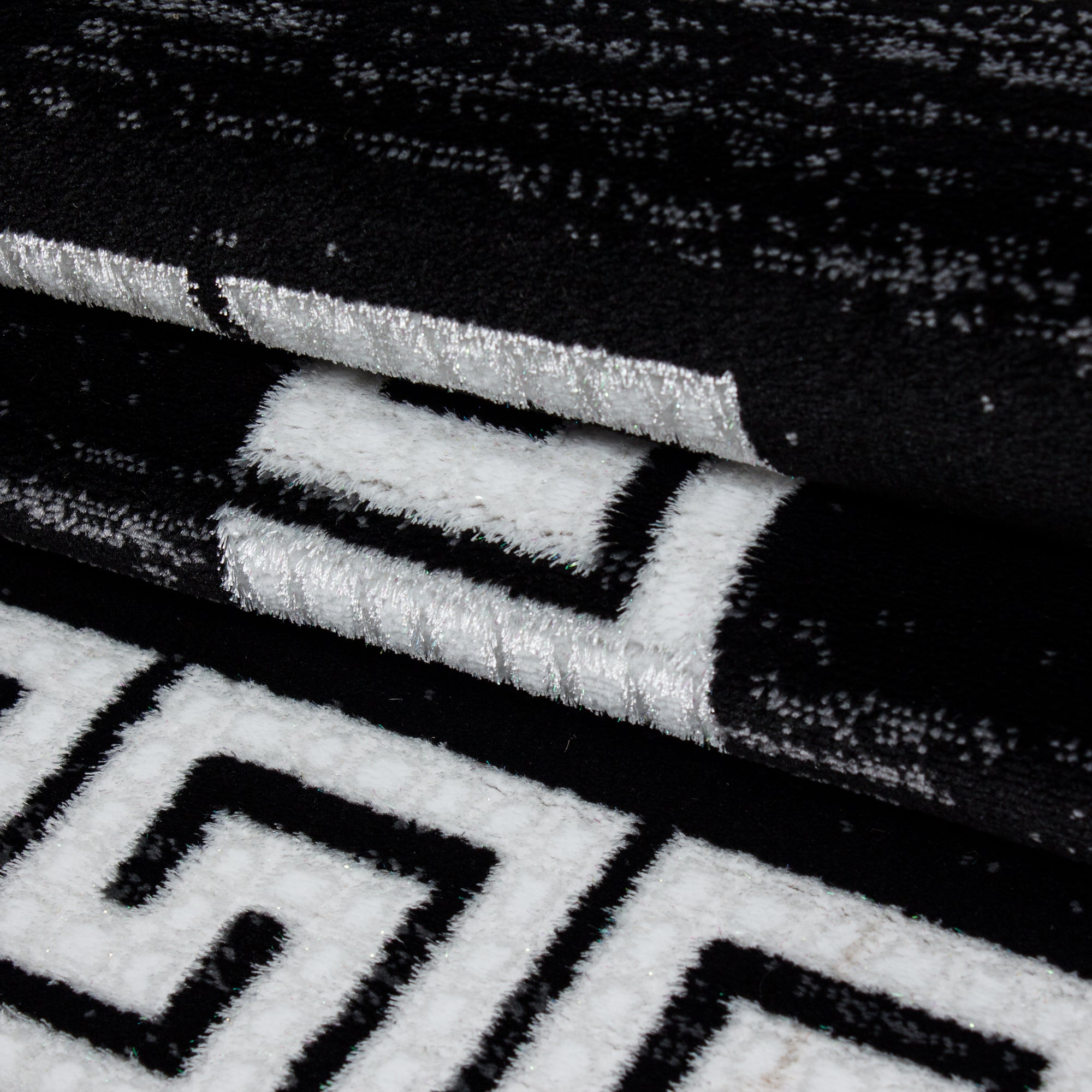 Bettumrandung Teppich Bordüre Mäander Muster 3 teilig Läuferset Schwarz Weiß