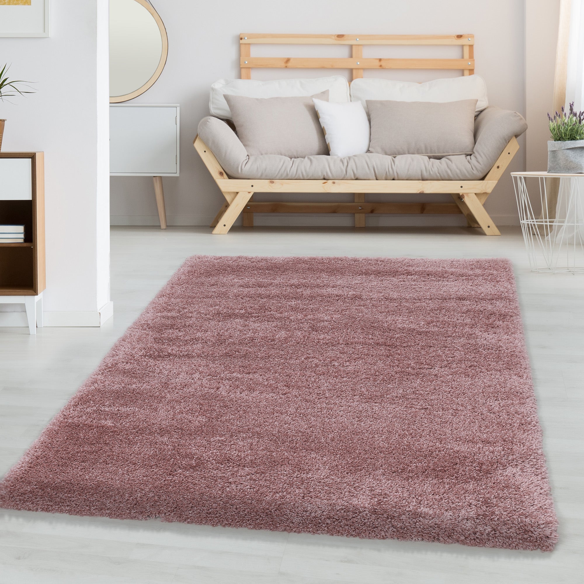 Tapis de salon Shaggy moderne à poils longs, uni, aspect fourrure douce