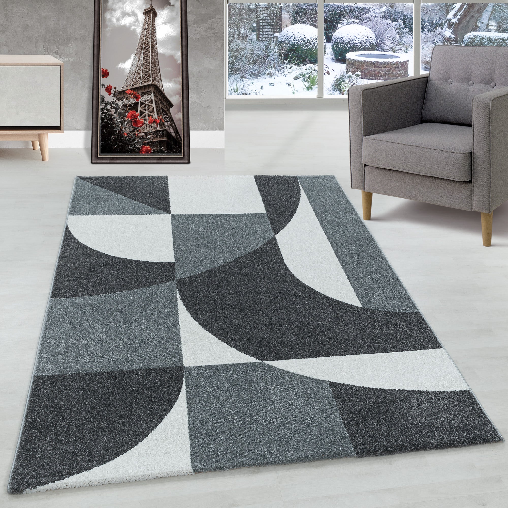 Designer short pile carpet geometric design easy care carpet living room