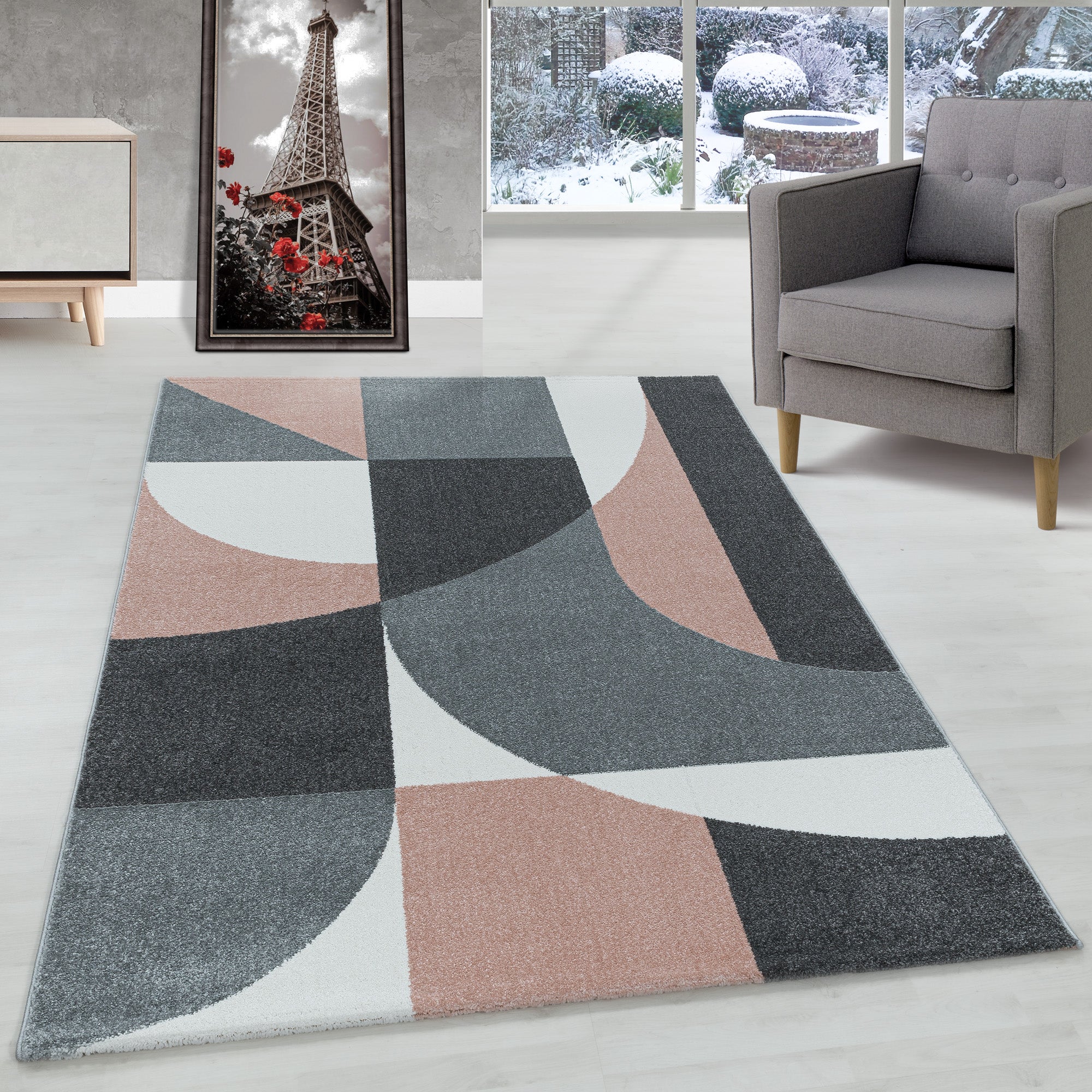 Designer short pile carpet geometric design easy care carpet living room