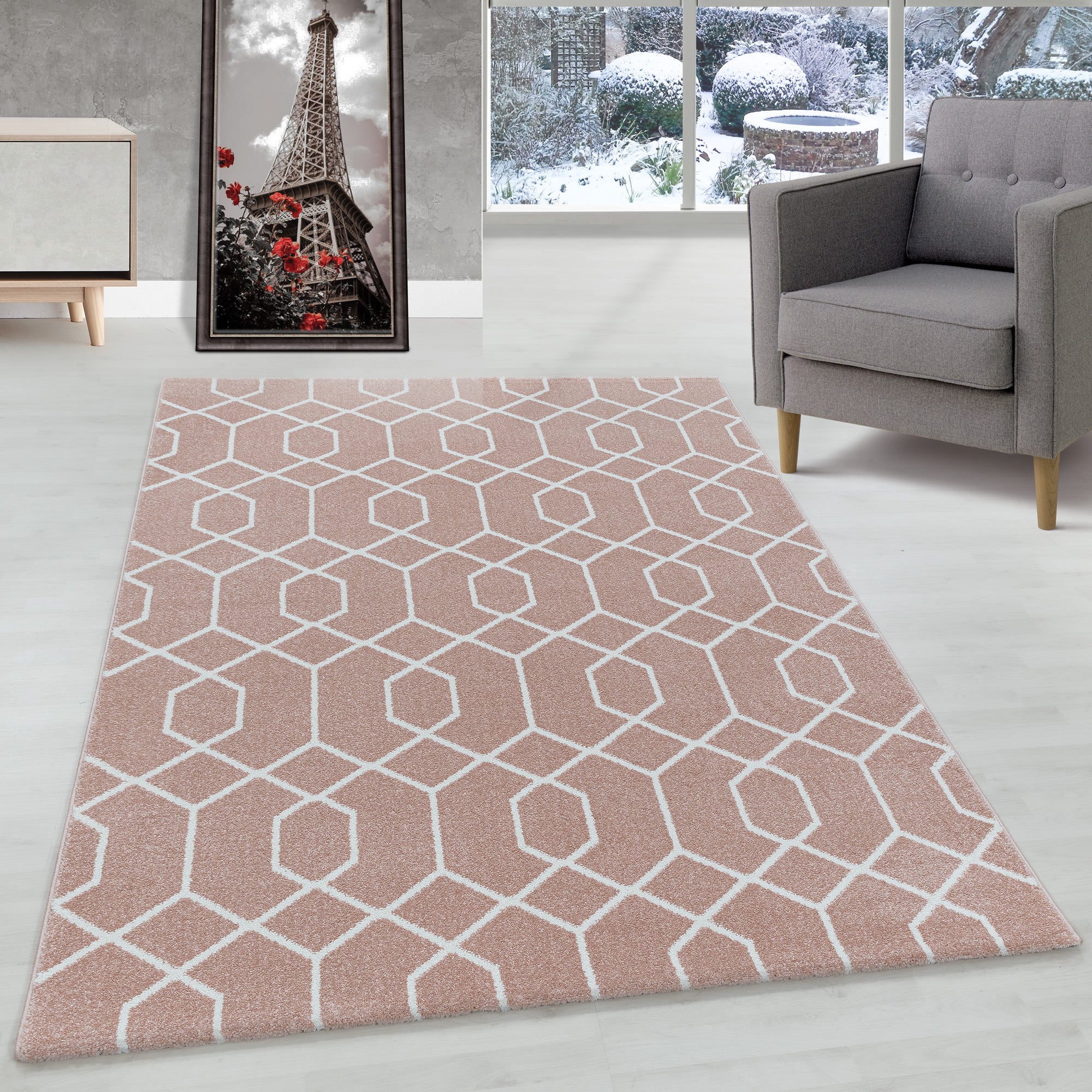 Designer short pile carpet geometric design easy care carpet living room