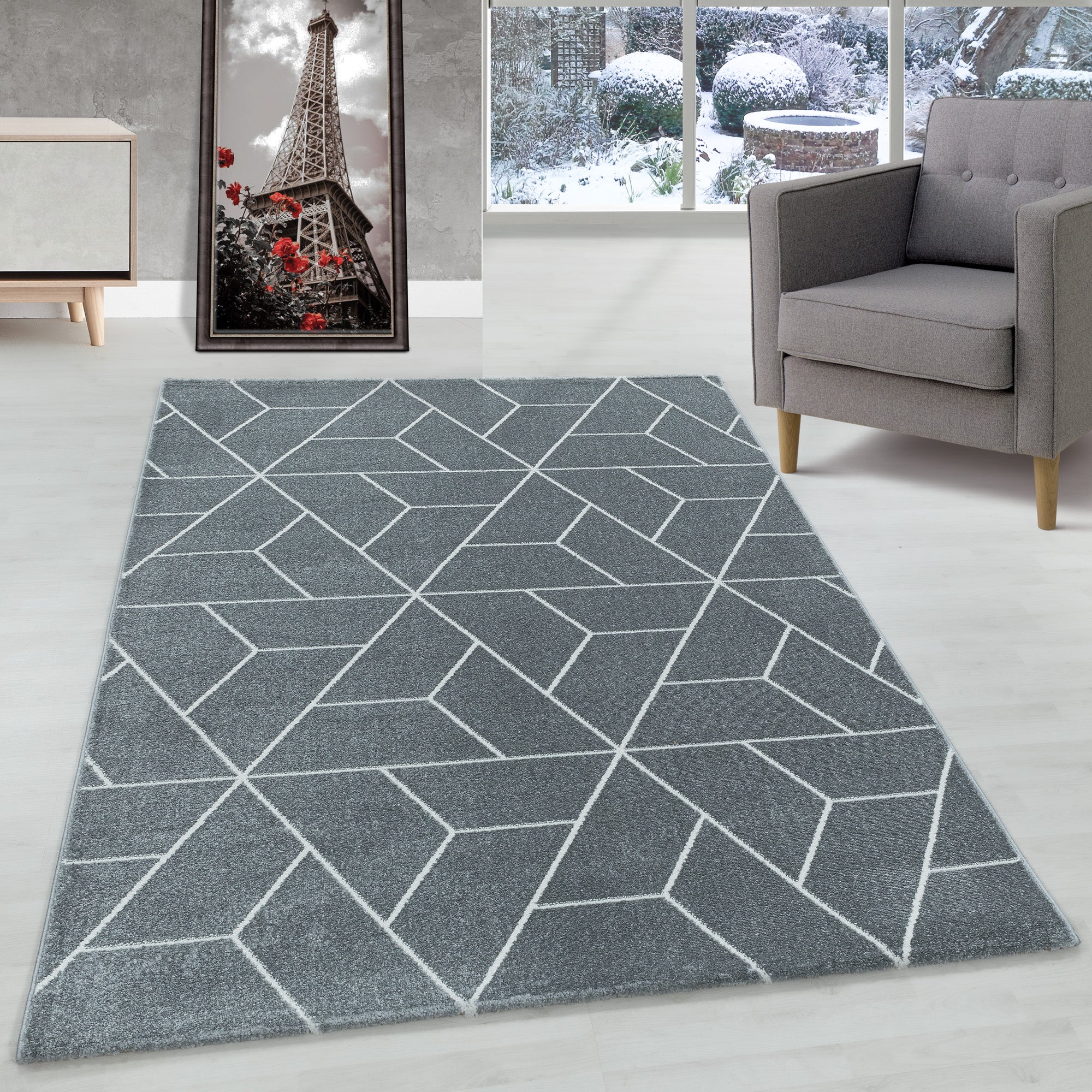 Designer Kurzflor Teppich Geometrisches Design Pflegeleicht Teppich Wohnzimmer