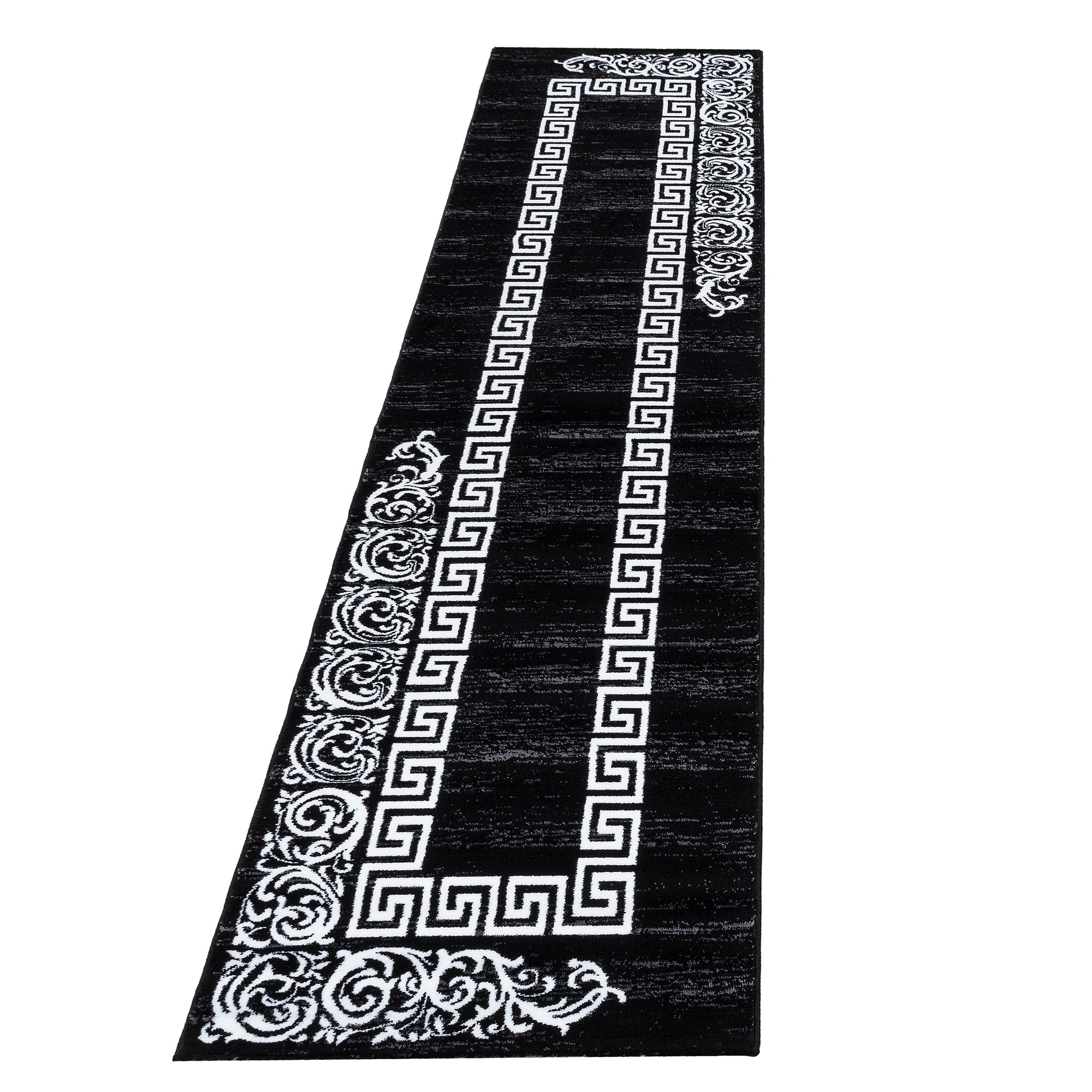 Bordure de lit tapis de passage motif méandre ensemble de 3 pièces noir blanc