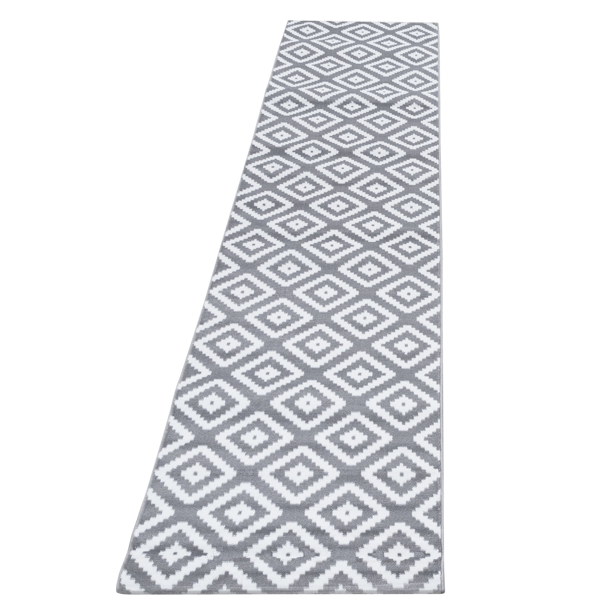 Ensemble de bordure de lit 3 pièces tapis à poils courts géométrique à carreaux gris blanc 