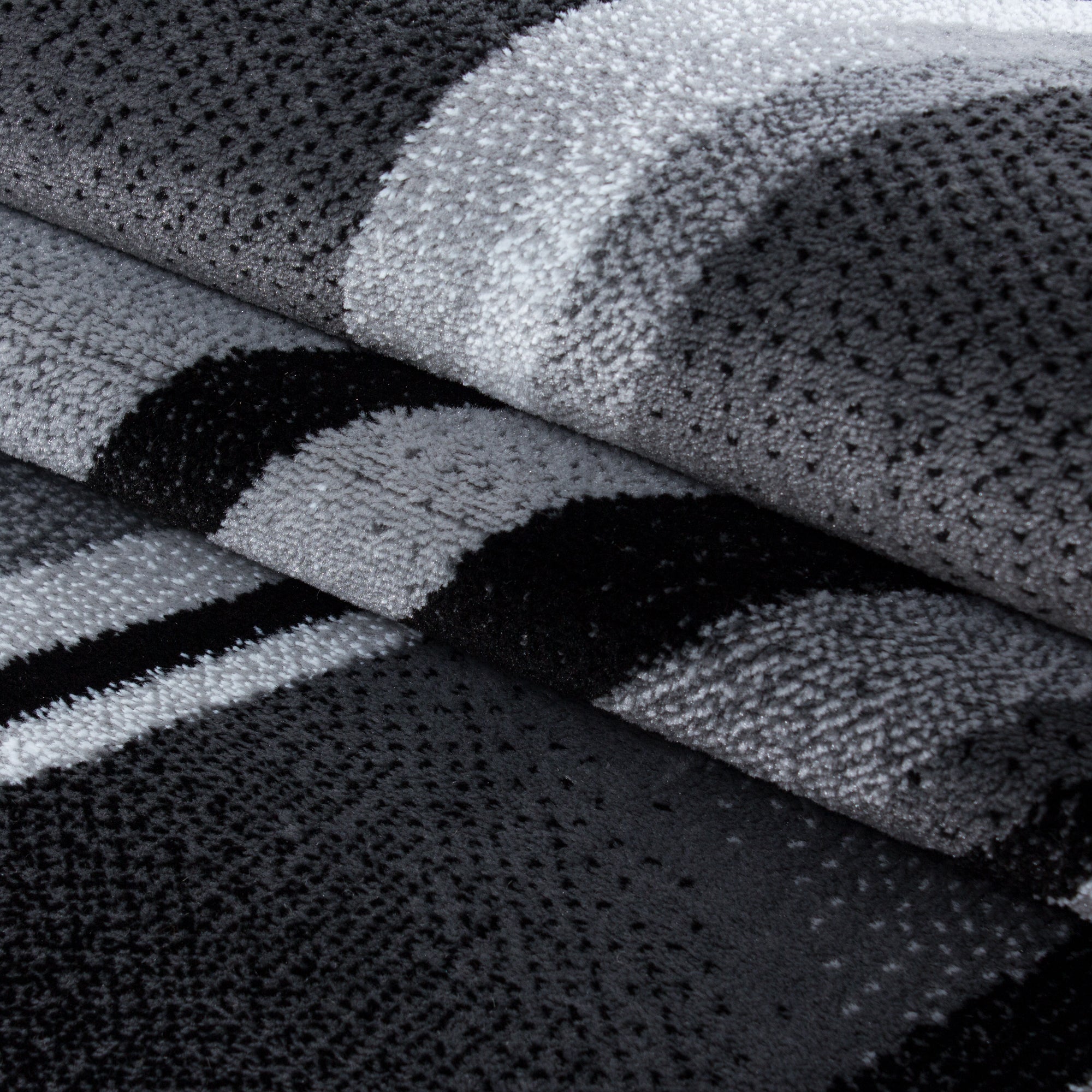 Kurzflor Teppich Bettumrandung Set 3-teilig Schlafzimmer Schwarz Weiß meliert