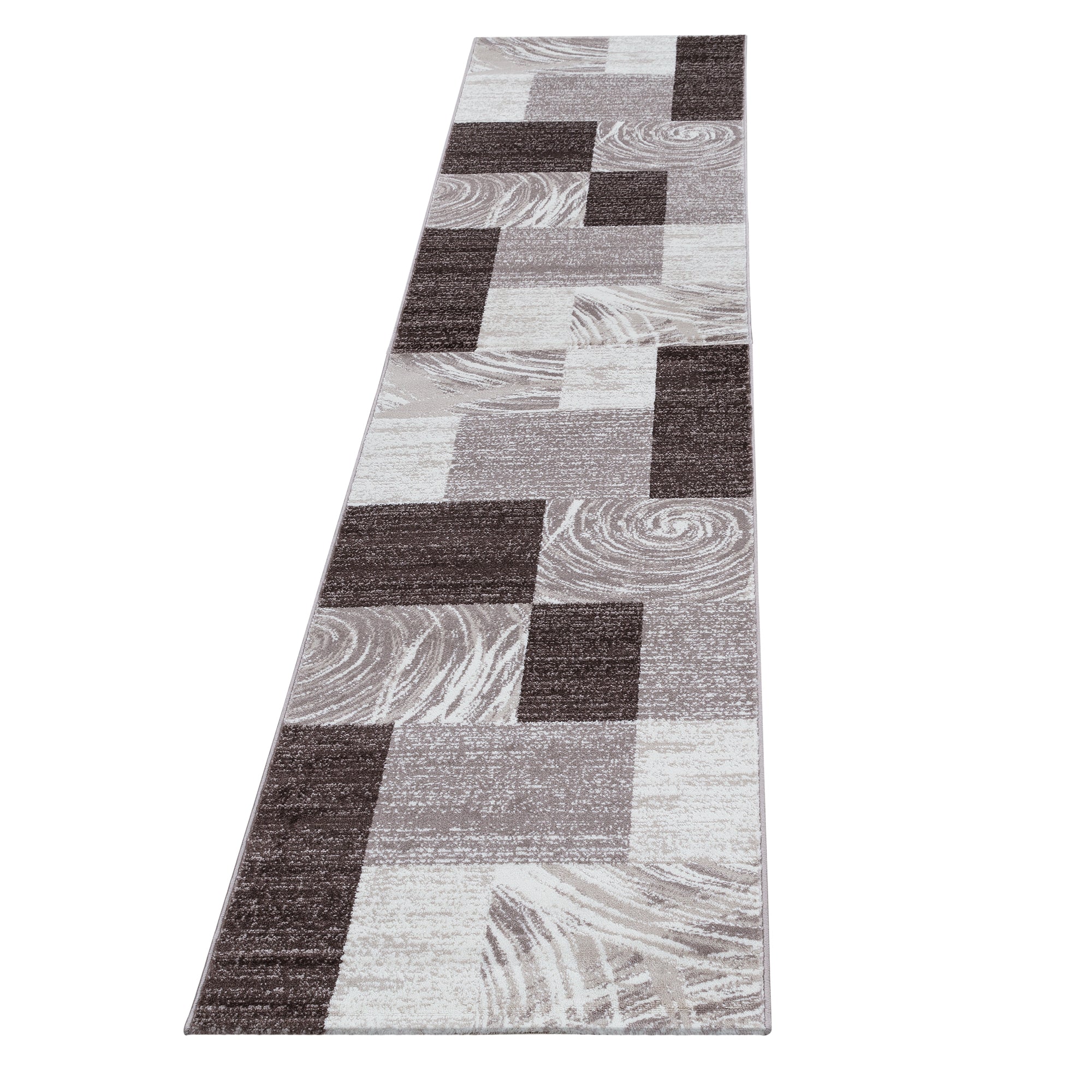 Bettumrandung Läufer Set Teppich Modern Kariert Muster 3 Teilig Braun Beige Crem