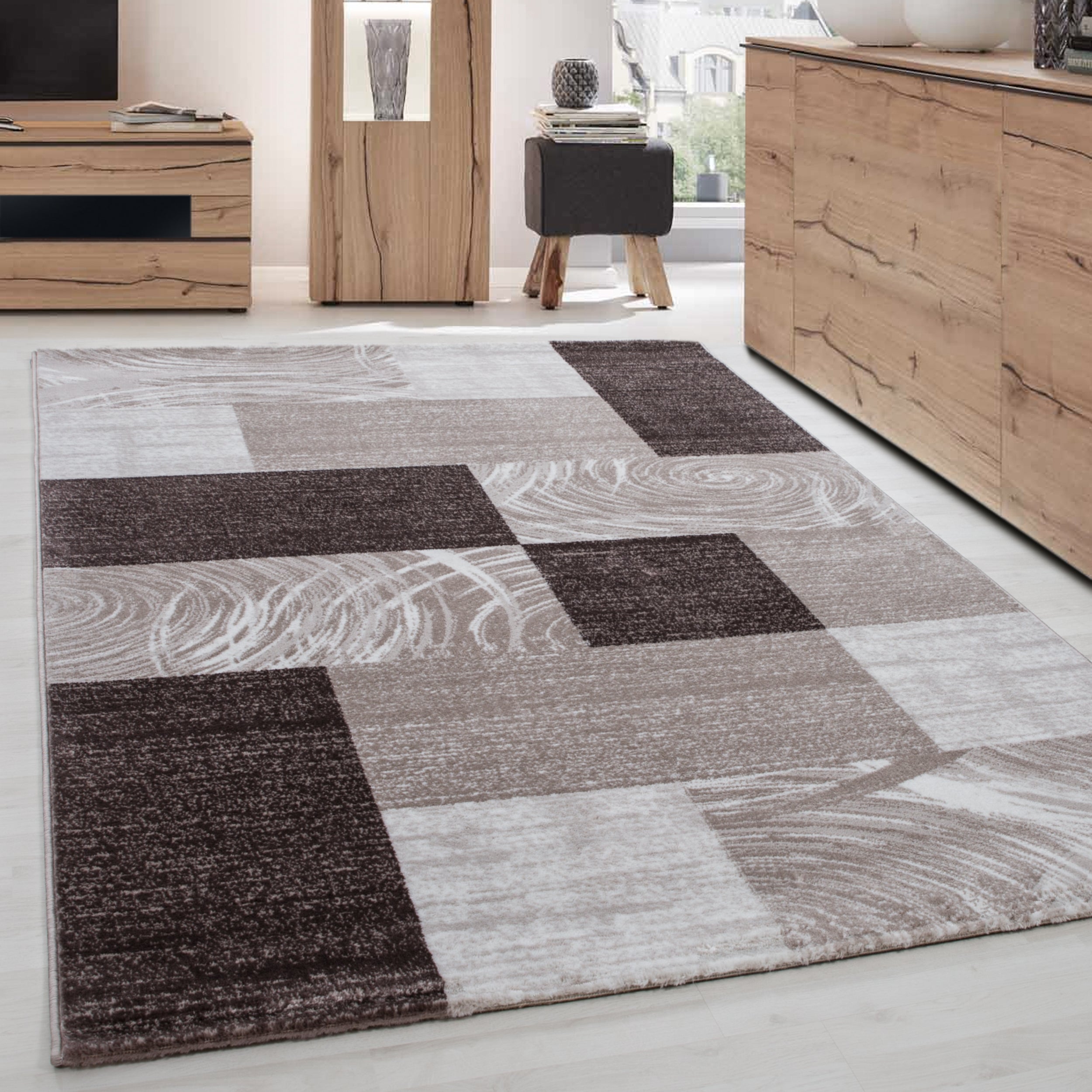 Carpet Living Room Bedroom Modern Short Pile Abstract Checked Design Robust