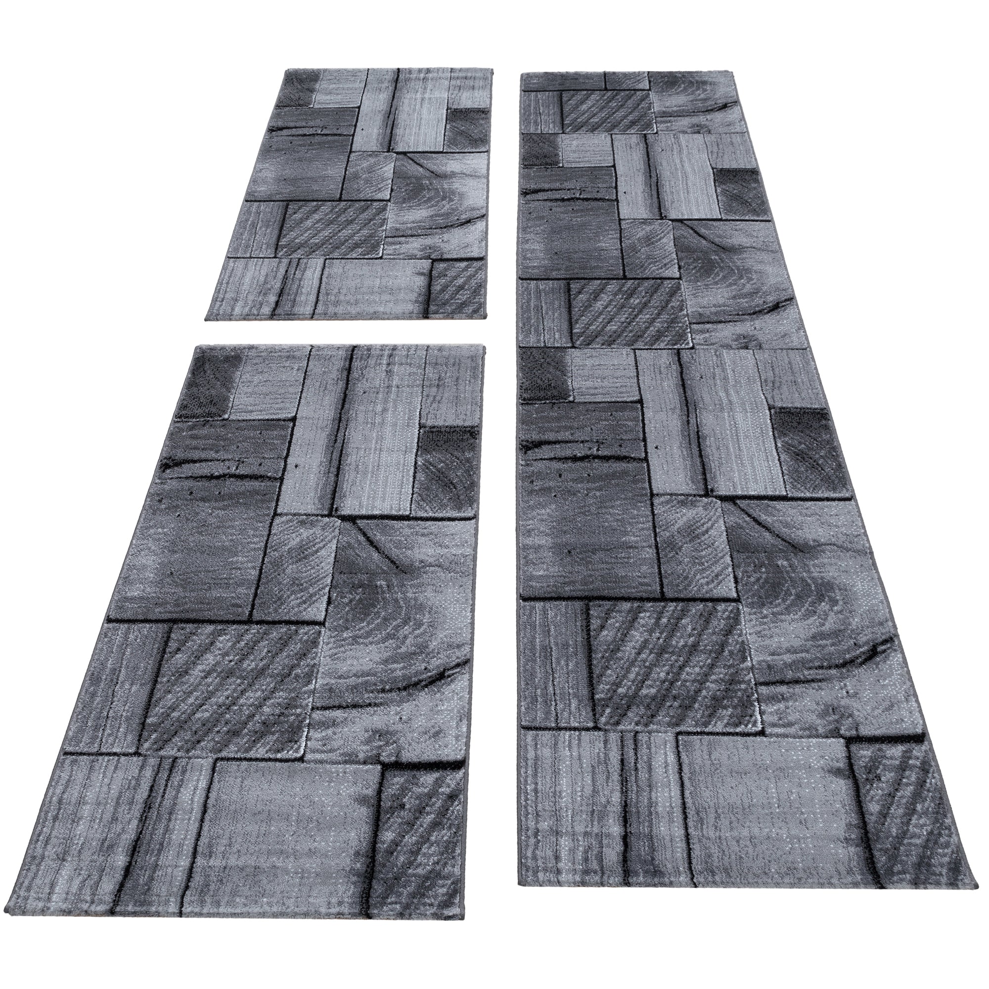 Ensemble de tapis à poils courts, bordure de lit, 3 pièces, plancher de chambre à coucher, aspect gris