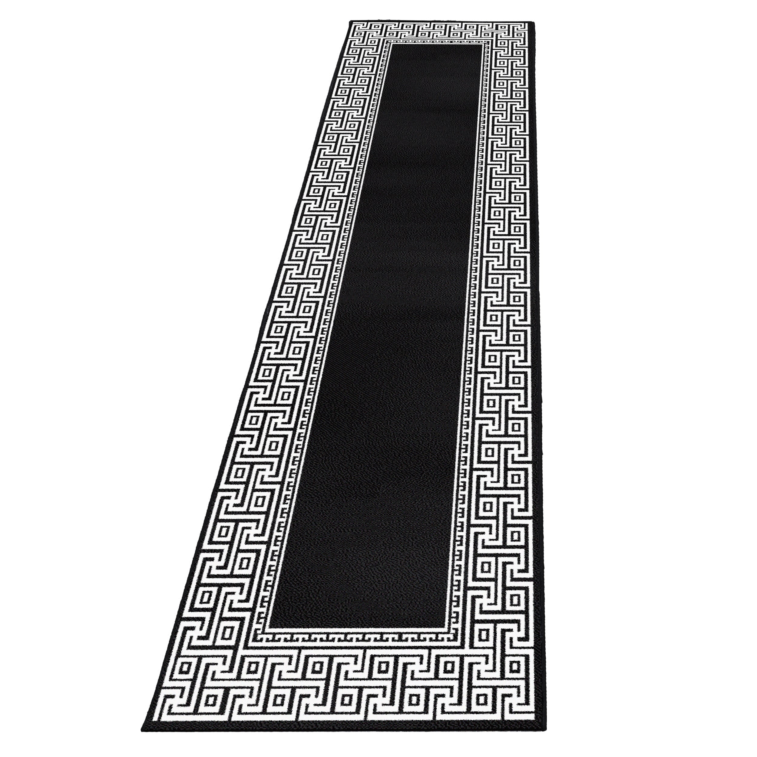 Bed border runner carpet meander look border pattern 3 pieces black grey